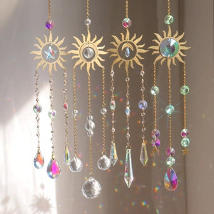 Crystal Suncatcher Metal Sun Moon Star Prism Ball Rainbow Maker Hanging Decoration Bohemian Style Window Balcony Garden Ornament