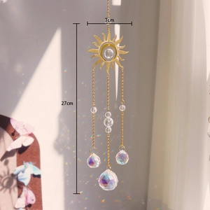 Detail of sun and moon crystal suncatcher with rainbow prisms showing 27cm height