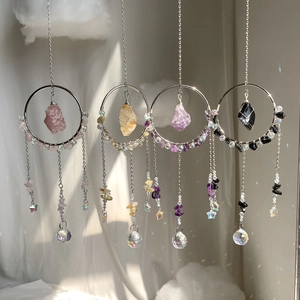 Handmade Natural Crystal Suncatcher Hanging Ornament With Metal Chain Prism Ball Bohemian Dreamcatcher For Home Garden Decor