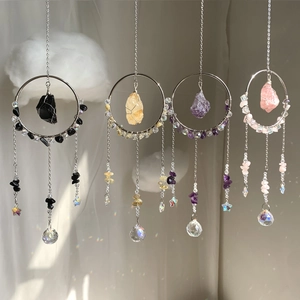 Set of 4 crystal suncatchers with natural stones and K9 crystal balls for home garden