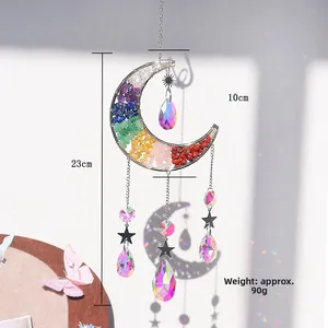 Detail of moon suncatcher with rainbow stones, measuring 23cm in height and 90g weight