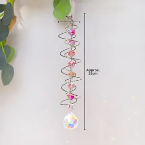Spiral suncatcher with pink beads and crystal ball, 23cm length detail view