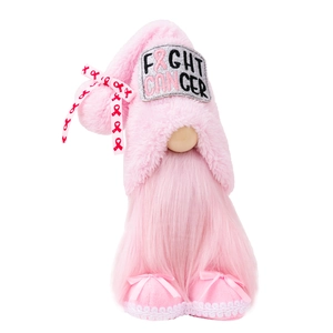 Gnome en peluche rose contre le cancer du sein avec paillettes Fight Cancer et ruban