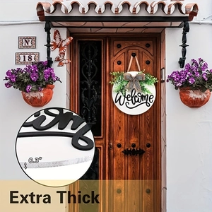 Detail showing 0.3-inch extra thick white wooden welcome sign with 3D lettering