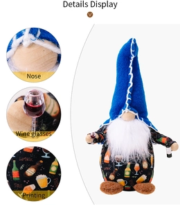 Detail view of American Independence Day gnome gnome with wine bottle and glass accessories
