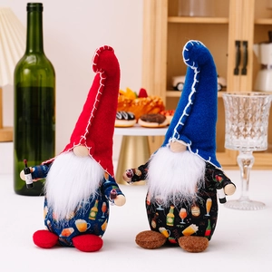 Wine Theme Gnome Plush Doll Holding Miniature Bottle Glass Red Blue Hat Faceless Midget For Home Party Festive Decor Gift