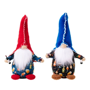 Set of 4th of July Independence Day gnomes with beer patterns and wine glasses