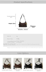 Detailliertes Datenblatt der Vintage-PU-Tote-Bag mit Maßen und Trageriemen-Details