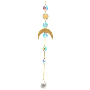 Böhmischer Sonnen- und Mond-Kristall-Sonnenfänger mit Goldketten und Prismenperlen