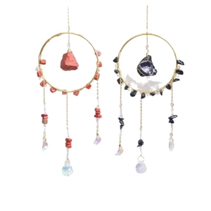Handmade crystal suncatcher with natural raw stones and golden wire for window decor