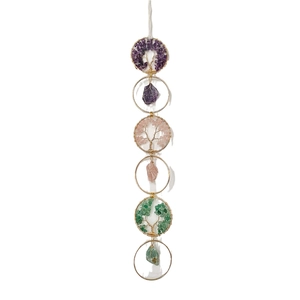 Handmade Tree of Life crystal suncatcher with colorful amethyst and quartz hanging rings