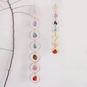 7 Chakra Natural Raw Crystal Wall Hanging Decor Healing Stones Wire Wrapped Gold Metal Rings For Home Meditation Yoga
