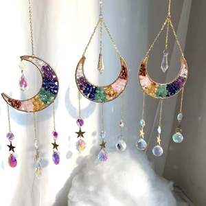 Crystal Moon Suncatcher 7 Chakra Stones Hanging Ornament Window Rainbow Maker Decor For Home Garden Office Yoga Gift