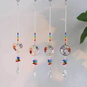 Set de 4 tentures murales arbre de vie en cristal avec pierres naturelles et prismes