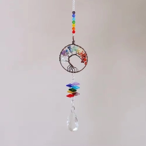 Arbre de vie fait main avec cristaux colorés et pendentif en forme de goutte d'eau
