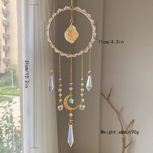 Handmade sun catcher with gold ring, citrine stone, crystal prisms and celestial charms