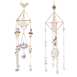 Crystal suncatcher set with butterfly pendants and geometric metal frames for home decor