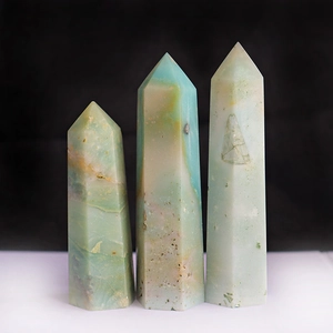 Amazonite crystal hexagonal pillars set of three natural green stone points in gradient sizes