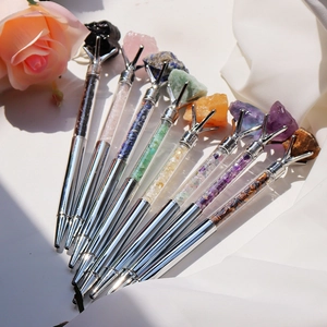 Stylo Bille En Pierre Naturelle Cristal Brut Métal Argenté Instrument Écriture Bureau École Bureau Papeterie Cadeau Fantaisie