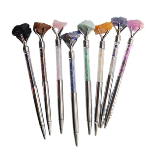Set de stylos à bille argentés avec pierres de cristal naturel et éclats assortis intégrés