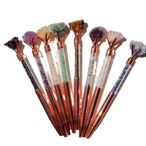 Rose gold metal ballpoint pens with natural crystal stones and clear storage chamber