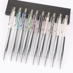 Set of 10 colorful crystal gravel ballpoint pens with silver metal barrels and a gift box