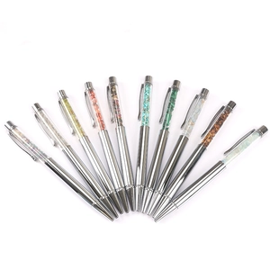 Creative Crystal Chip Ballpoint Pen Silver Metal Writing Pen With Natural Stone Decor For Office Student Stationery Gift