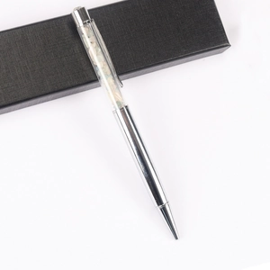 Silver crystal ballpoint pen with colorful crushed stone filler in a black gift box