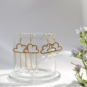 Orecchini Pendenti A Nuvola E Goccia Di Pioggia Lega Oro Con Nappa Di Cristallo E Perno In Argento Sterling 925