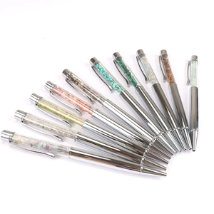 Silver crystal ballpoint pen set featuring assorted natural gemstone chips in 10 colors