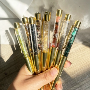Luxury Gold Metal Crystal Gravel Ballpoint Pen With Natural Stone Filling Floating Sand Pen Office School Stationery Gift Pen