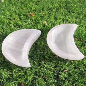 Polished selenite crystal moon bowls in a set of two for jewelry storage and decor
