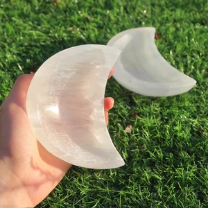 Polished crescent moon selenite crystal bowls for cleansing and home decor set of two