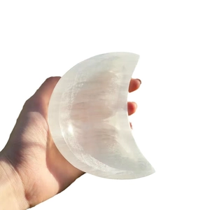 Polished crescent moon selenite crystal bowl for jewelry storage and home decor