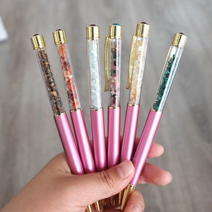 Crystal Gravel Ballpoint Pen Metal Body Natural Stone Filling Gold Trim Elegant Writing Tool Office School Gift For Women