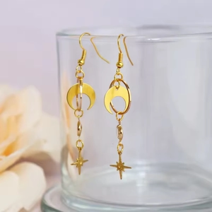 Bohemian Star Moon Dangle Earrings With Crystal And 925 Sterling Silver Earring Post Long Gold Alloy Jewelry For Women