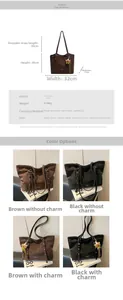 Detailed size specifications and material close-ups of this large vintage tote bag