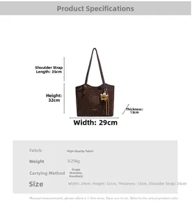 Detailed size specifications of the vintage dark brown tote bag with bear charm detail