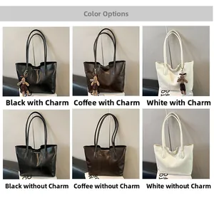 Vue détaillée du grand sac cabas en similicuir disponible en noir, marron et blanc