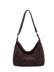 Retro brown suede tote bag with adjustable shoulder strap and large capacity design