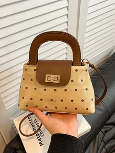 Polka Dot Shoulder Bag PU Leather Canvas Top Handle Crossbody Handbag Vintage Gold Twist Lock For Women Daily Wear
