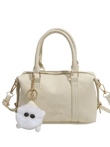 Beige Boston style handbag with textured PU leather and Fashion Air Paris embossing