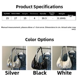 Größentabelle für Cloud-Taschen aus plissiertem PU-Leder in Silber, Schwarz und Weiß