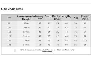 Guida alle taglie dettagliata per set bimbi due pezzi da 90cm fino a 140cm di altezza
