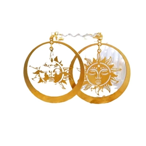 Bohemian gold sun goddess drop earrings with S925 hooks and textured facial relief