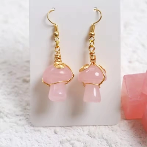 Orecchini Pendenti A Fungo In Quarzo Rosa Con Metallo Placcato Oro Intrecciato A Mano Gioielli In Cristallo Naturale Regalo