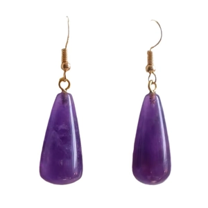 Boucles d'oreilles en améthyste violette en forme de larme avec crochets dorés vintage