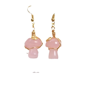 Orecchini a fungo in quarzo rosa con filo d'oro fatti a mano regalo donna