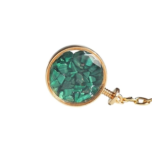 Portachiavi con bottiglia di cristallo e malachite verde in lega color oro
