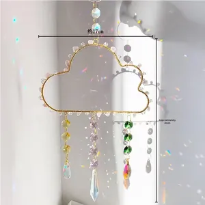Detailed cloud crystal suncatcher with colorful beads and rainbow prism light effects